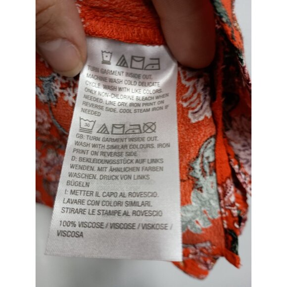 Jason Wu Top Womens Size 1X Orange Lace Trim Floral BOHO Cottage Long Sleeve - Picture 9 of 11